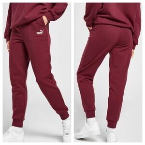 NEW PUMA Womens Sweatpants Joggers Embroidered Logo Pockets High Waist Red Large